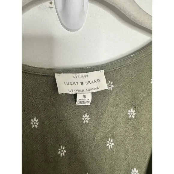 Lucky Brand Womens Sage Green Floral Button Front Short Sleeve Jumpsuit Size M - Picture 5 of 7